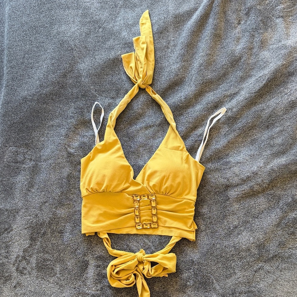Yellow Halter Top with Buckle Detail